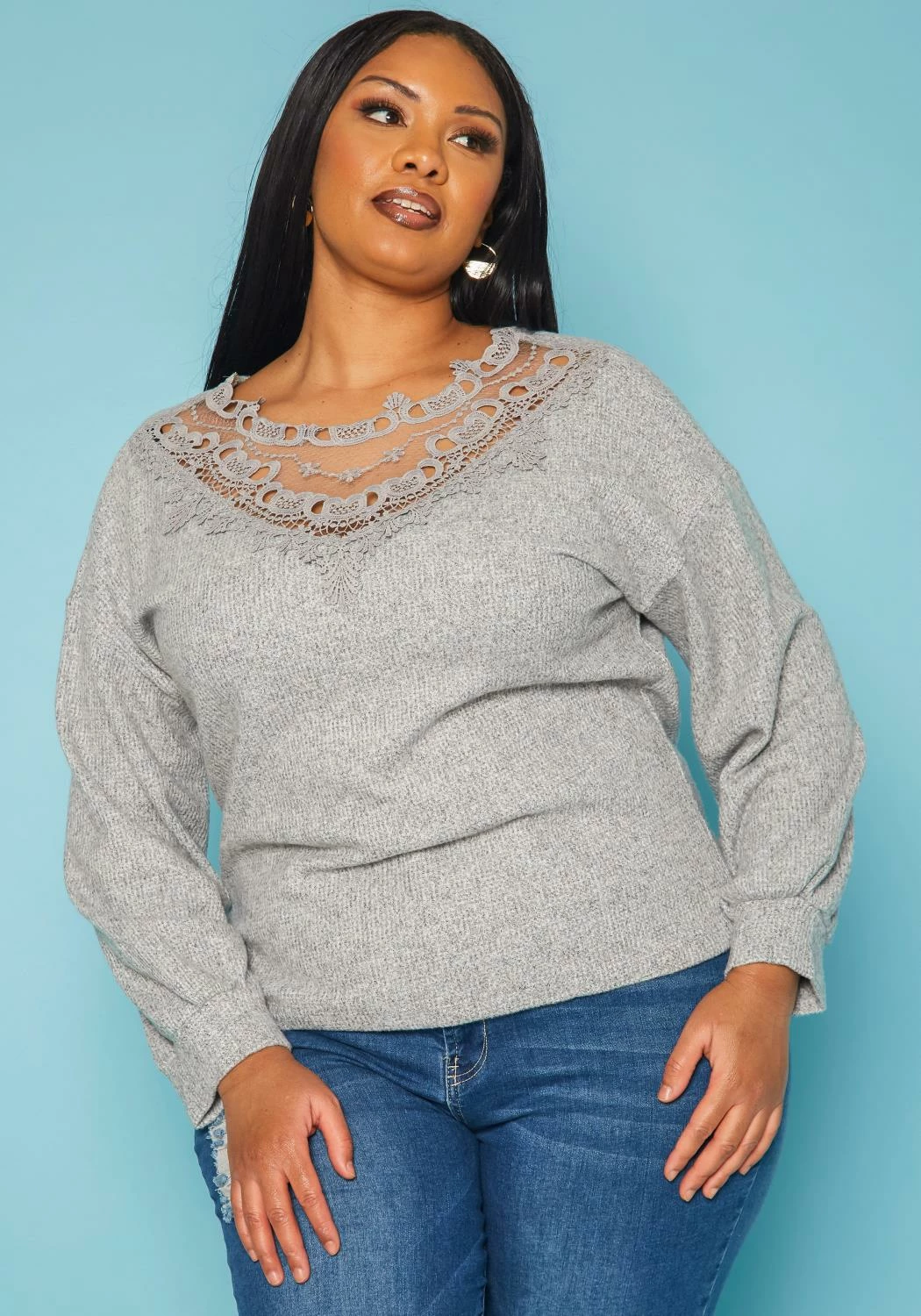 Plus Size Lace Detail Knit Sweater 1 Plus Size Lace Detail Knit Sweater