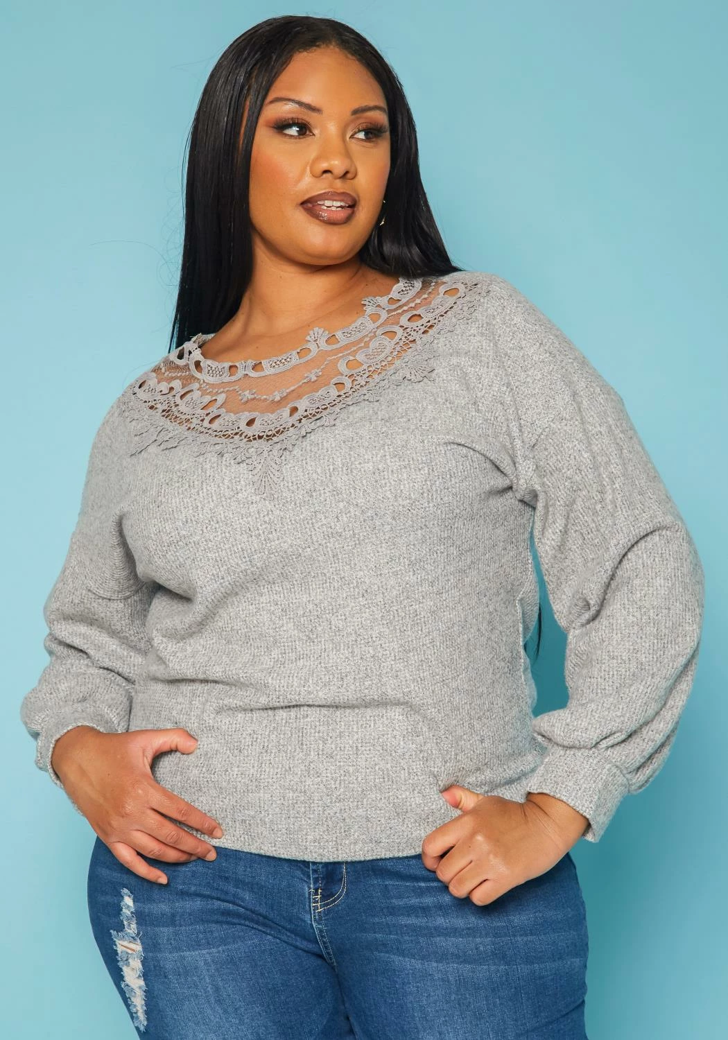 Plus Size Lace Detail Knit Sweater 2 Plus Size Lace Detail Knit Sweater - Image 2