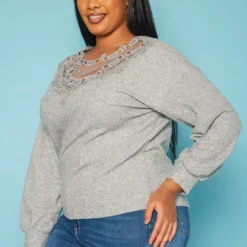 Plus Size Lace Detail Knit Sweater 7 Plus Size Lace Detail Knit Sweater -Radiant Drape Sales 2019206 107 2