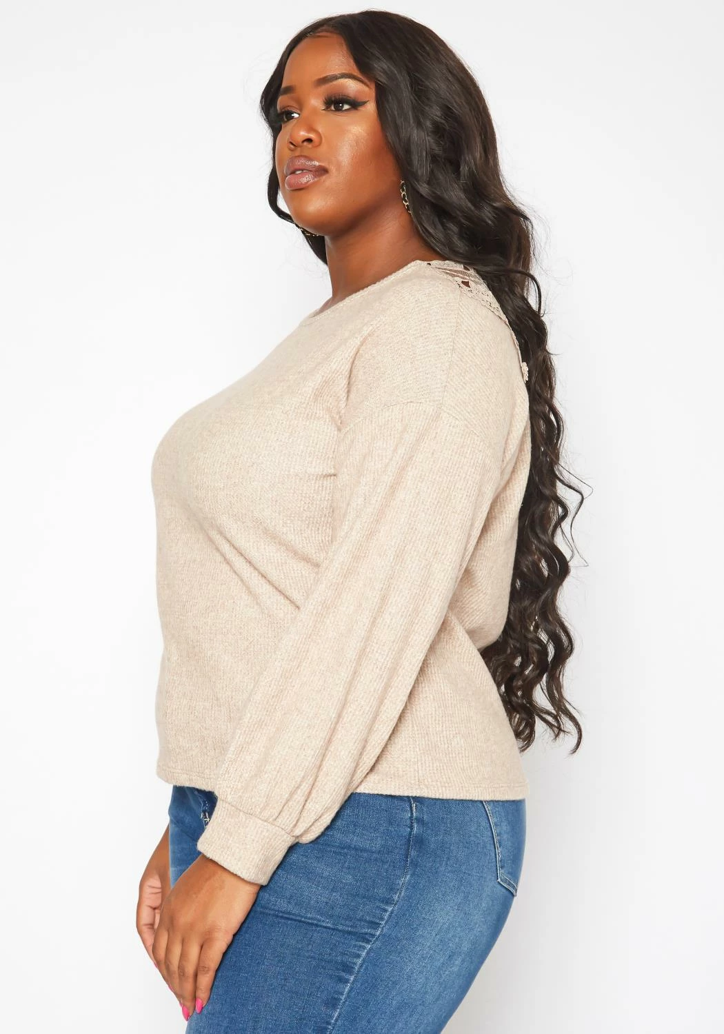 Plus Size Lace Detail Knit Sweater 3 Plus Size Lace Detail Knit Sweater - Image 3