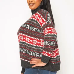 Plus Size Reindeer Print Turtleneck Sweater -Radiant Drape Sales 2019207 110 2