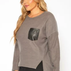 Plus Size Faux Leather Pocket Hem Sweater 7 Plus Size Faux Leather Pocket Hem Sweater -Radiant Drape Sales 2019209 749 2