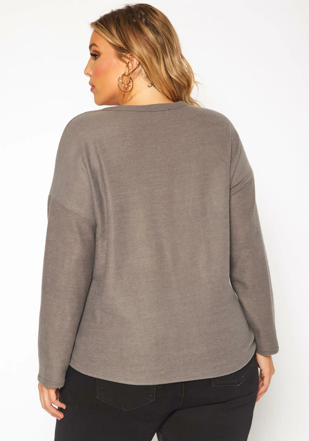 Plus Size Faux Leather Pocket Hem Sweater 4 Plus Size Faux Leather Pocket Hem Sweater - Image 4