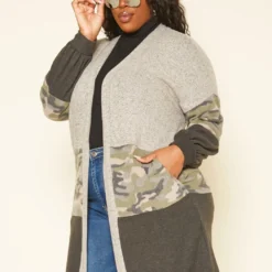 Plus Size Camo Print Open Front Cardigan -Radiant Drape Sales 2019210 128 2