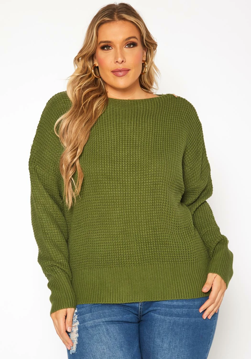 Plus Size Waffle Knit Zipper Hem Sweater 2 Plus Size Waffle Knit Zipper Hem Sweater - Image 2