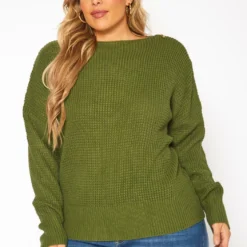 Plus Size Waffle Knit Zipper Hem Sweater