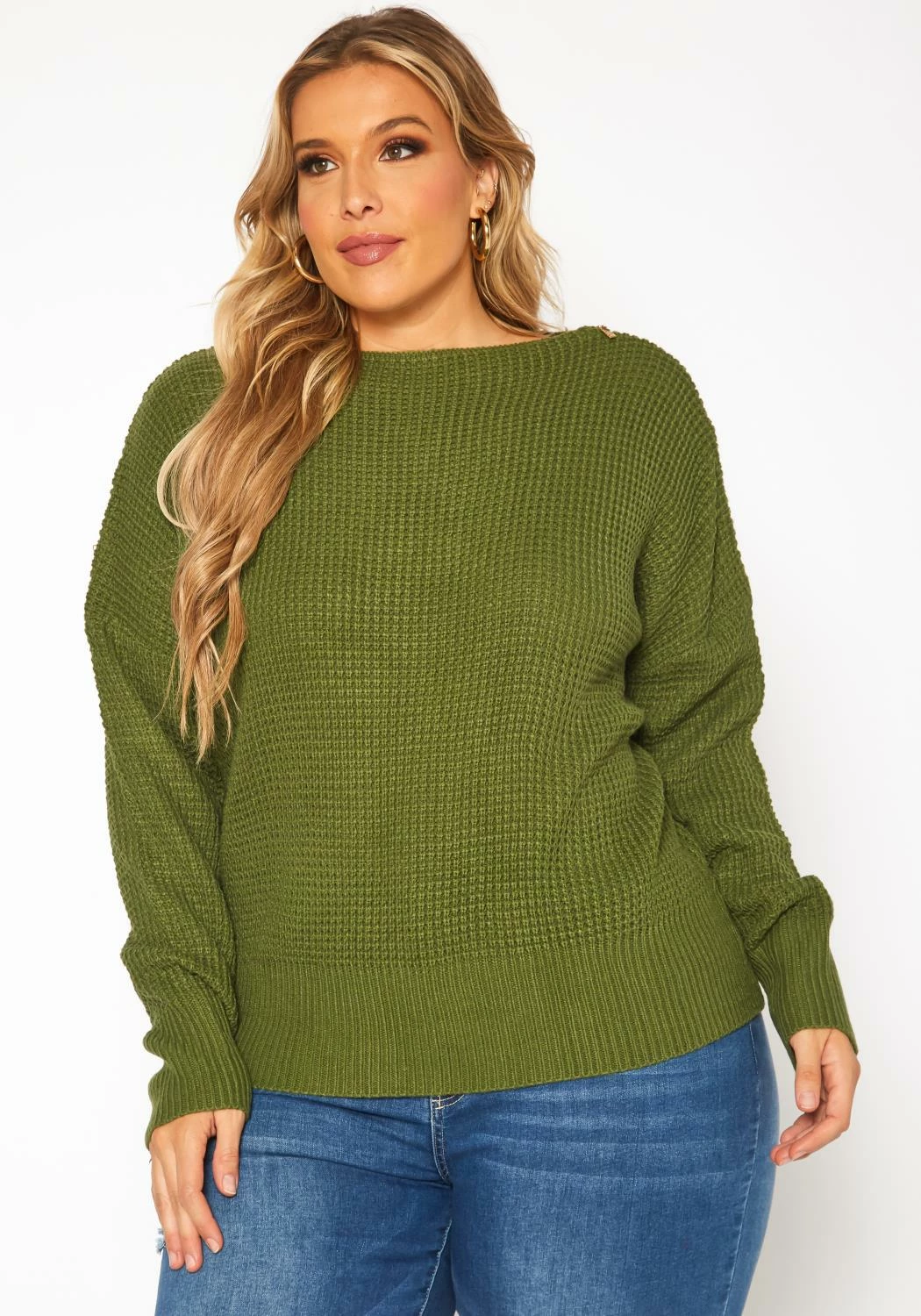 Plus Size Waffle Knit Zipper Hem Sweater 1 Plus Size Waffle Knit Zipper Hem Sweater