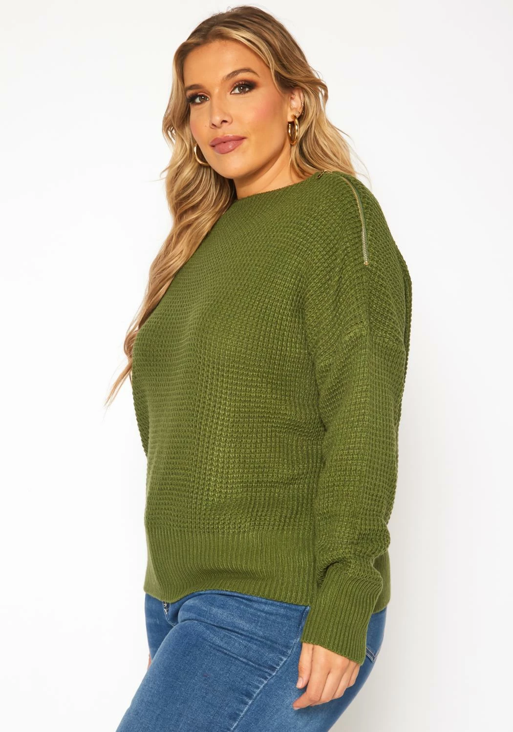 Plus Size Waffle Knit Zipper Hem Sweater 3 Plus Size Waffle Knit Zipper Hem Sweater - Image 3