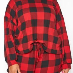 Plus Size Checker Plaid Lounge Two Piece Set