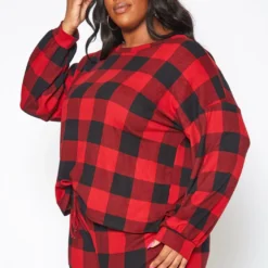 Plus Size Checker Plaid Lounge Two Piece Set -Radiant Drape Sales 2019216 110 2