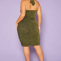 Plus Size Golden Shimmer Halter Neck Midi Dress 8 Plus Size Golden Shimmer Halter Neck Midi Dress -Radiant Drape Sales 2019221 286 3