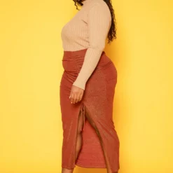 Plus Size Drawstring Hem Shimmer Maxi Skirt -Radiant Drape Sales 2019223 120 2