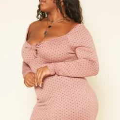 Plus Size Polka Dot Long Sleeve Mini Dress -Radiant Drape Sales 2019224 186 2