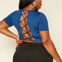 Plus Size Cross Lace Open Back Crop Top