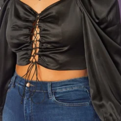 Plus Size Cross Lace Front Sweetheart Neck Crop Top -Radiant Drape Sales 2019241 001 4