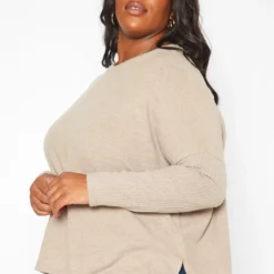 Plus Size Casual Knit Relaxed Long Sleeve Shirt -Radiant Drape Sales 2019261 190 2