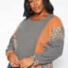 Plus Size Leopard Color Block Knit Sweater