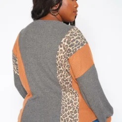 Plus Size Leopard Color Block Knit Sweater -Radiant Drape Sales 2019263 128 3