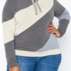 Plus Size Color Block Hooded Sweater