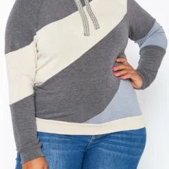 Plus Size Color Block Hooded Sweater