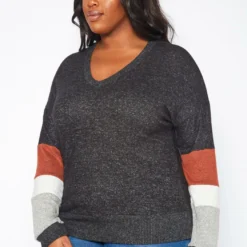 Plus Size Color Block Long Sleeve Sweater -Radiant Drape Sales 2019276 108 2