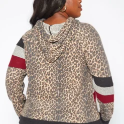 Plus Size Leopard Print Color Block Hooded Sweater -Radiant Drape Sales 2019277 361 3