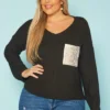 Plus Size Snakeskin Pocket Hem Long Sleeve Shirt