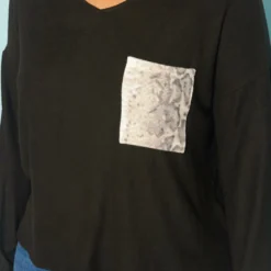 Plus Size Snakeskin Pocket Hem Long Sleeve Shirt -Radiant Drape Sales 2019278 001 4