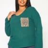 Plus Size Snakeskin Pocket Hem Long Sleeve Shirt