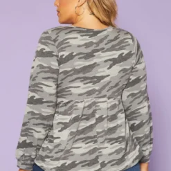 Plus Size Camo Print Long Sleeve Top -Radiant Drape Sales 2019280 354 3