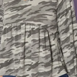 Plus Size Camo Print Long Sleeve Top -Radiant Drape Sales 2019280 354 4