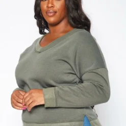 Plus Size Casual V Neck Long Sleeve Top -Radiant Drape Sales 2019282 125 2