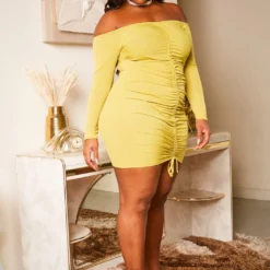 Plus Size Shimmer Drawstring Hem Bodycon Mini Dress 7 Plus Size Shimmer Drawstring Hem Bodycon Mini Dress -Radiant Drape Sales 2019321 105 1