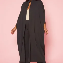 Plus Size Open Front Maxi Blouse & Pants Set