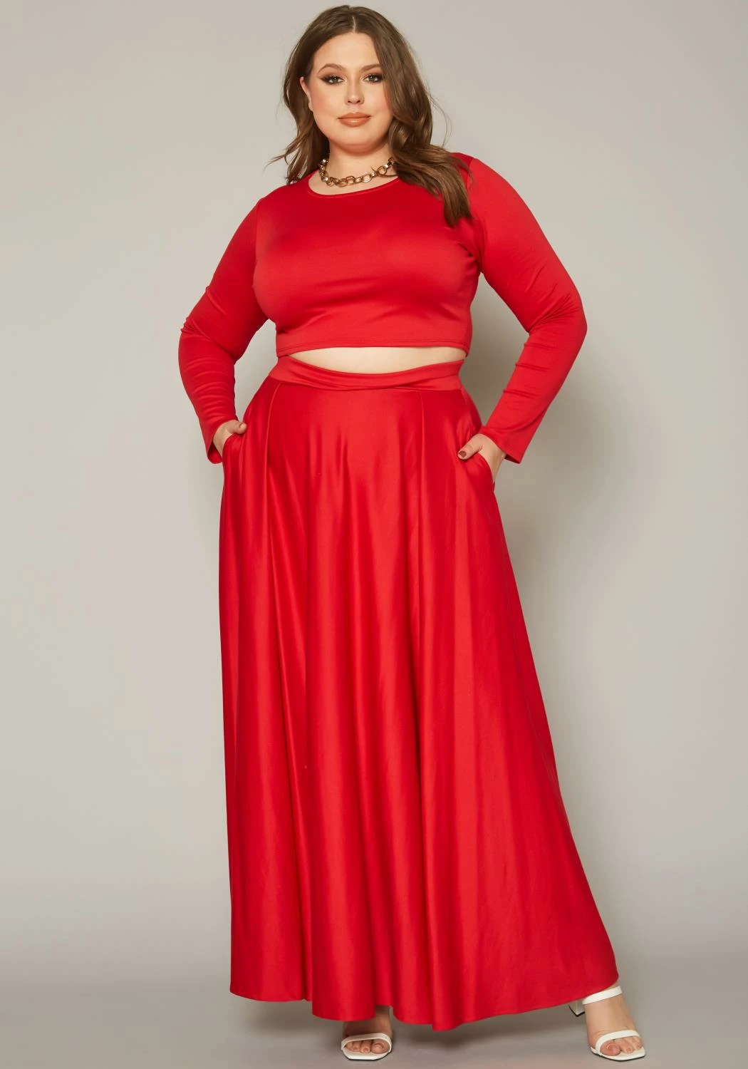 Plus Size Crop Top & Maxi Flare Skirt Set 2 Plus Size Crop Top & Maxi Flare Skirt Set - Image 2