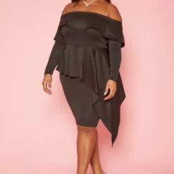 Plus Size Asymmetric Peplum Off Shoulder Mini Dress