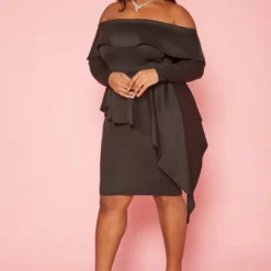 Plus Size Asymmetric Peplum Off Shoulder Mini Dress -Radiant Drape Sales 2019335 001 2