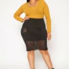 Plus Size Mesh Cut Out Bodycon Skirt