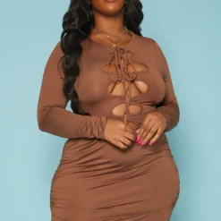 Plus Size Front Tie Closure Bodycon Mini Dress