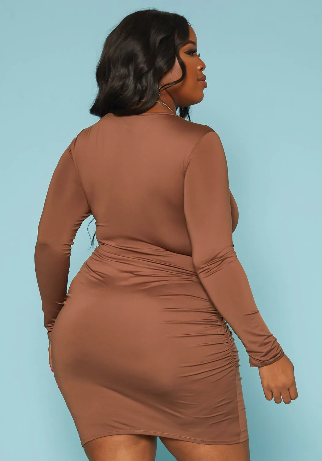 Plus Size Front Tie Closure Bodycon Mini Dress 4 Plus Size Front Tie Closure Bodycon Mini Dress - Image 4