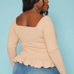 Plus Size Ribbed Knit Ruffle Flare Shirt -Radiant Drape Sales 2019352 190 3