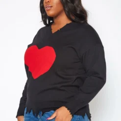 Plus Size Heart Graphic Print Distressed Sweater -Radiant Drape Sales 2019357 001 2