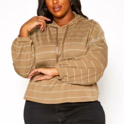 Plus Size Striped Hooded Sweater