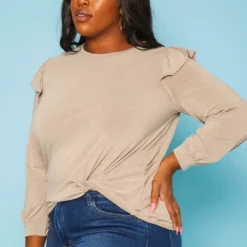 Plus Size Ruffle Trim Long Sleeve Top -Radiant Drape Sales 2019360 118 3