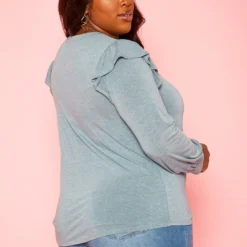 Plus Size Ruffle Trim Long Sleeve Top -Radiant Drape Sales 2019360 158 3