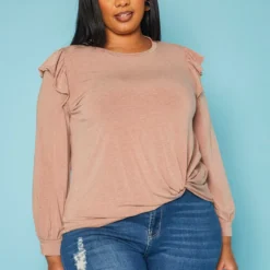 Plus Size Ruffle Trim Long Sleeve Top
