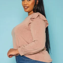Plus Size Ruffle Trim Long Sleeve Top -Radiant Drape Sales 2019360 162 2