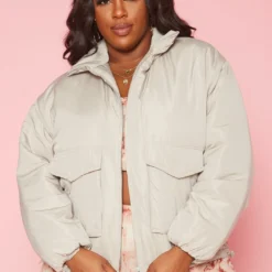 Plus Size Solid Puffer Jacket