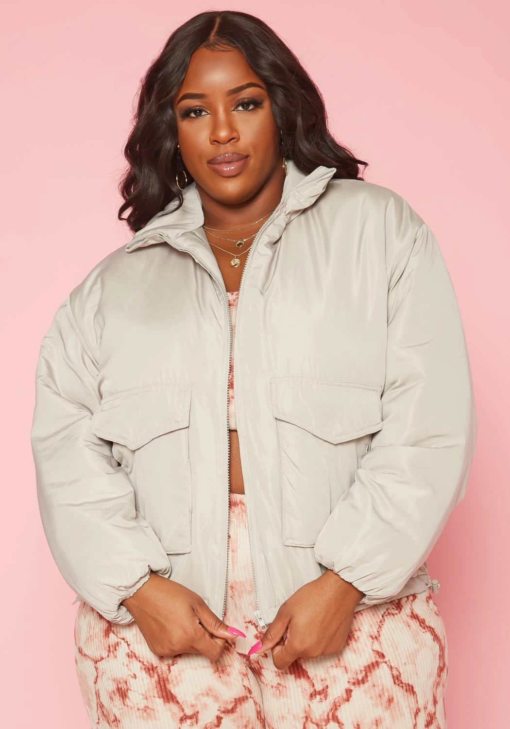 Plus Size Solid Puffer Jacket 1 Plus Size Solid Puffer Jacket