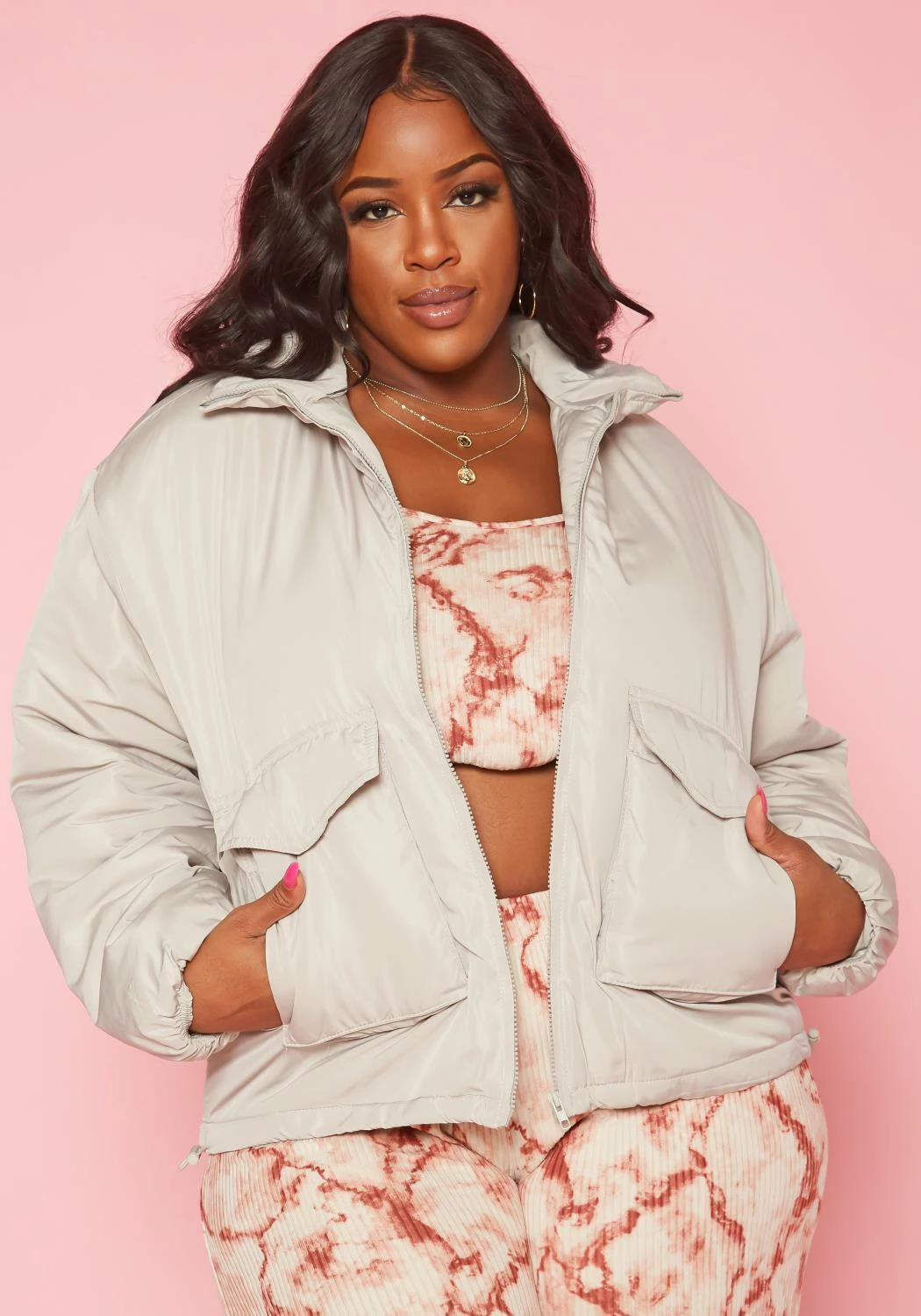 Plus Size Solid Puffer Jacket 2 Plus Size Solid Puffer Jacket - Image 2